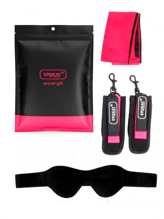Черно-розовый эротический набор: маска, наручники и повязка - Erokay - купить с доставкой в Ессентуках