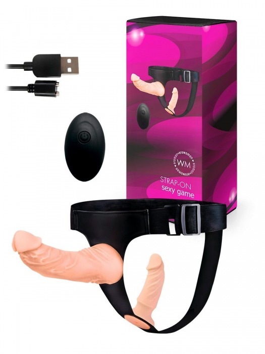 Женский страпон с 2 насадками, вибрацией и пультом ДУ - Erowoman-Eroman - купить с доставкой в Ессентуках