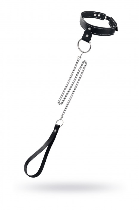 Черный узкий однослойный ошейник с серебристым поводком-цепочкой - Pecado - купить с доставкой в Ессентуках