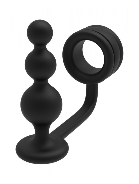 Черное эрекционное кольцо с анальной елочкой Cockring With Beaded Anal Plug - Dream Toys - в Ессентуках купить с доставкой