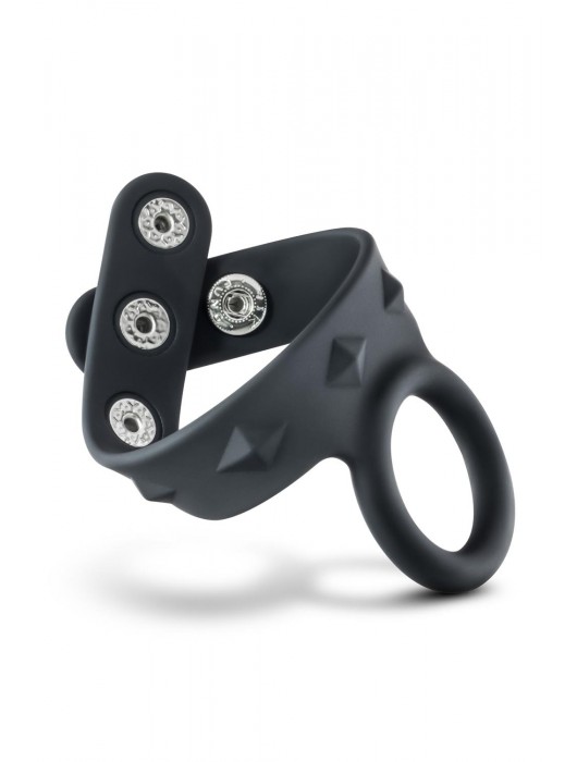 Черное эрекционное кольцо с подхватом мошонки на кнопках VS6 - Blush Novelties - в Ессентуках купить с доставкой