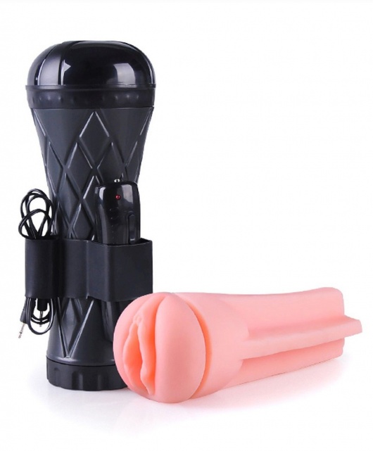 Телесный мастурбатор-вагина в черной колбе с вибрацией - Boys of Toys - в Ессентуках купить с доставкой