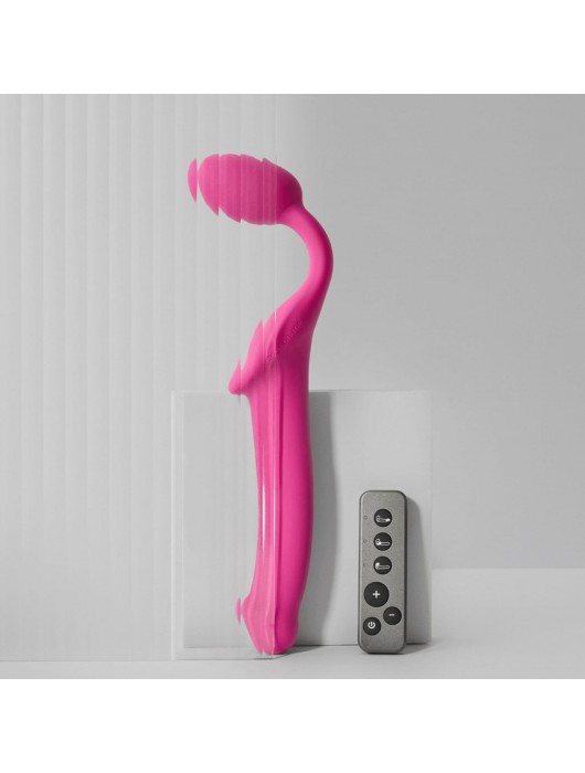 Ярко-розовый безремневой страпон Strap-on-me Vibrating Bendable Strap-On size M - Strap-on-me - купить с доставкой в Ессентуках