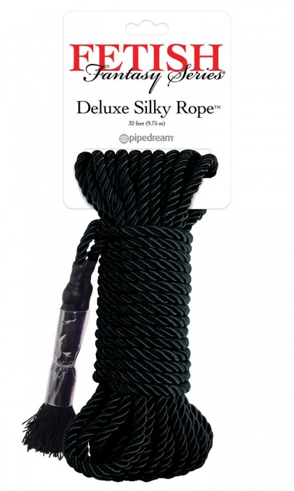 Черная веревка для фиксации Deluxe Silky Rope - 9,75 м. - Pipedream - купить с доставкой в Ессентуках