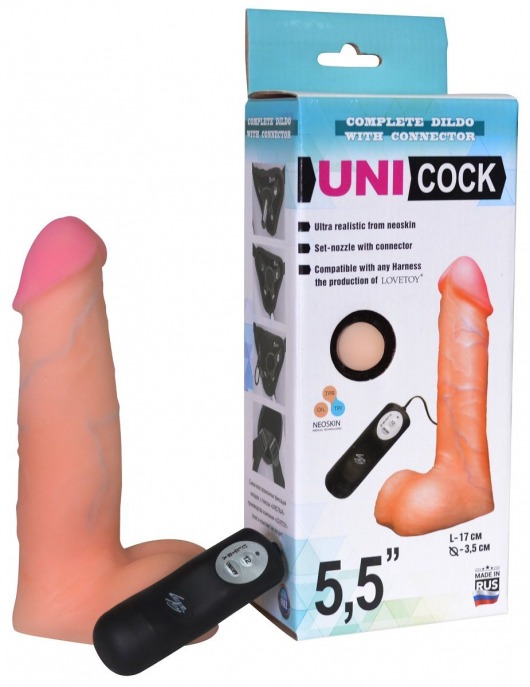 Фаллическая насадка Харнесс UNICOCK 5,5  с вибрацией - 17 см. - LOVETOY (А-Полимер) - купить с доставкой в Ессентуках