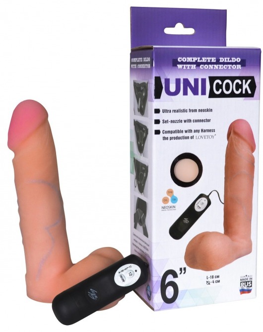 Фаллическая насадка Харнесс UNICOCK 6  с вибрацией - 18 см. - LOVETOY (А-Полимер) - купить с доставкой в Ессентуках