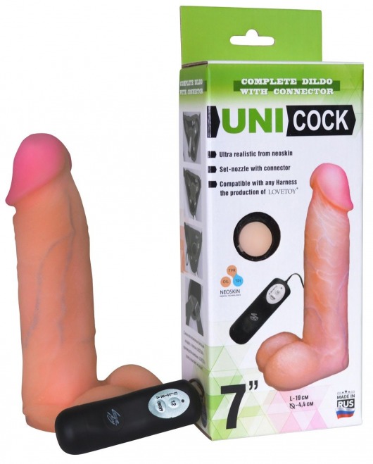 Фаллическая насадка Харнесс UNICOCK 7  с вибрацией - 19 см. - LOVETOY (А-Полимер) - купить с доставкой в Ессентуках