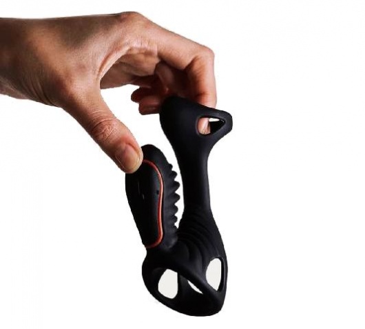 Чёрная насадка на фаллос Gladiator + LRS  с трехкнопочным пультом управления - Adrien Lastic - в Ессентуках купить с доставкой