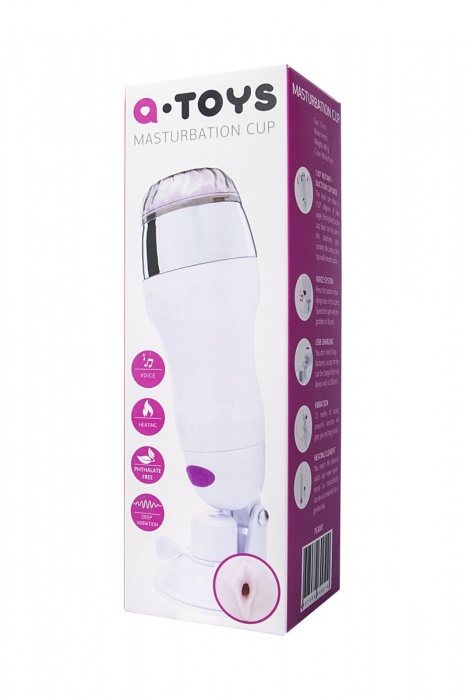 Мастурбатор-вагина в белой колбе с присоской и функцией нагрева - A-toys - в Ессентуках купить с доставкой