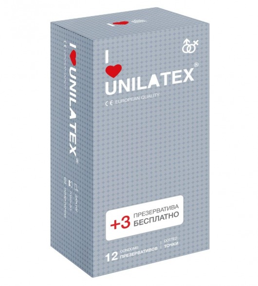 Презервативы с точками Unilatex Dotted - 12 шт. + 3 шт. в подарок - Unilatex - купить с доставкой в Ессентуках