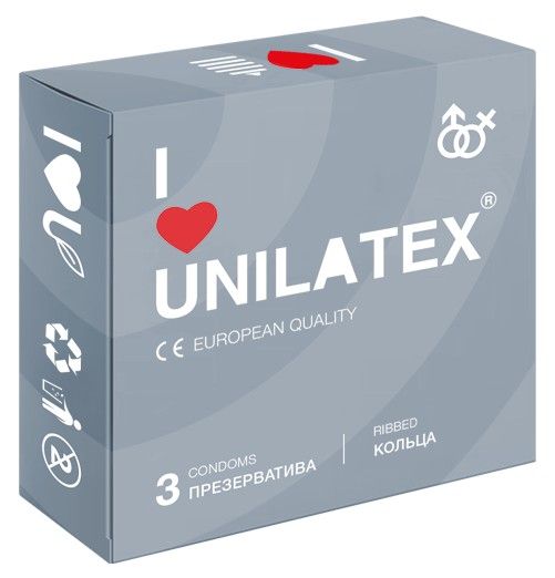 Презервативы с рёбрами Unilatex Ribbed - 3 шт. - Unilatex - купить с доставкой в Ессентуках