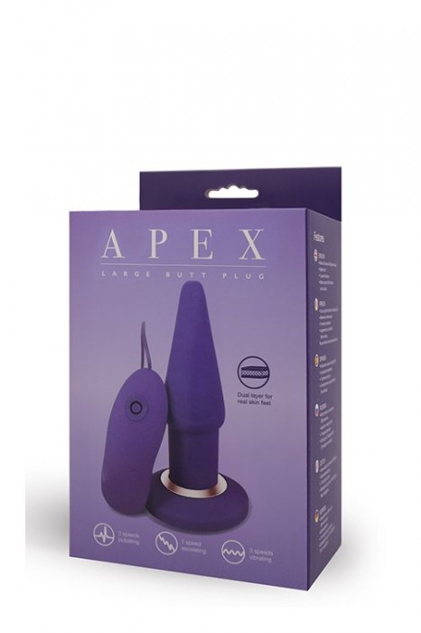 Фиолетовая анальная вибропробка APEX BUTT PLUG LARGE PURPLE - 15 см. - Seven Creations