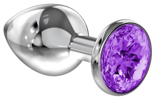 Малая серебристая анальная пробка Diamond Purple Sparkle Small с фиолетовым кристаллом - 7 см. - Lola Games - купить с доставкой в Ессентуках