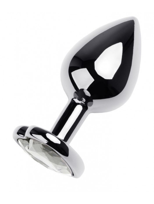 Серебристая анальная пробка с прозрачным кристаллом-сердцем - 8 см. - ToyFa - купить с доставкой в Ессентуках