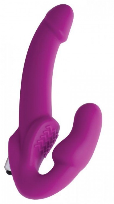 Ярко-розовый безремневой вибрострапон Evoke Vibrating Strapless Silicone Strap-on Dildo - XR Brands - купить с доставкой в Ессентуках