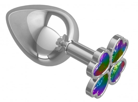 Серебристая анальная пробка-клевер с радужным кристаллом - 9,5 см. - Джага-Джага - купить с доставкой в Ессентуках