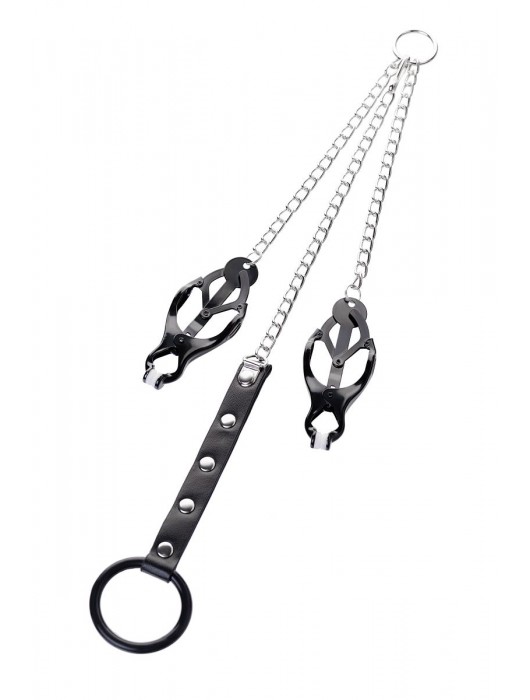 Черно-серебристые зажимы для сосков с кольцом для пениса TOYFA Metal - ToyFa - купить с доставкой в Ессентуках