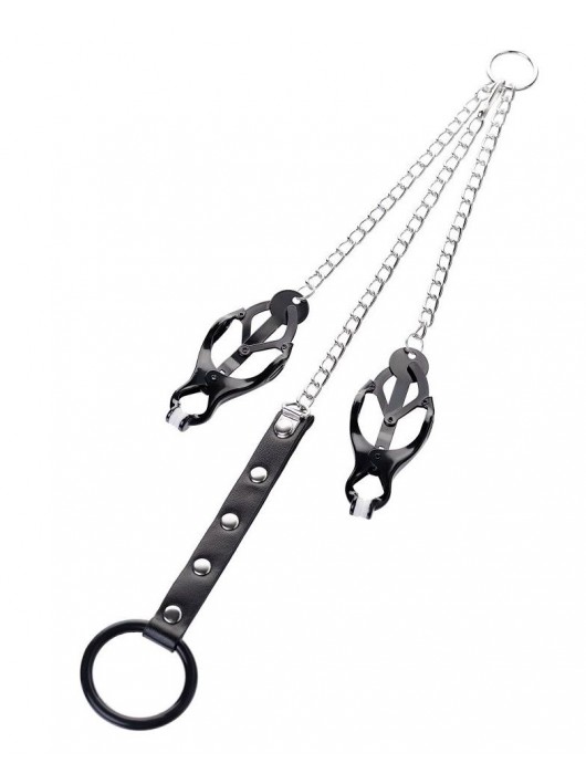 Черно-серебристые зажимы для сосков с кольцом для пениса TOYFA Metal - ToyFa - купить с доставкой в Ессентуках