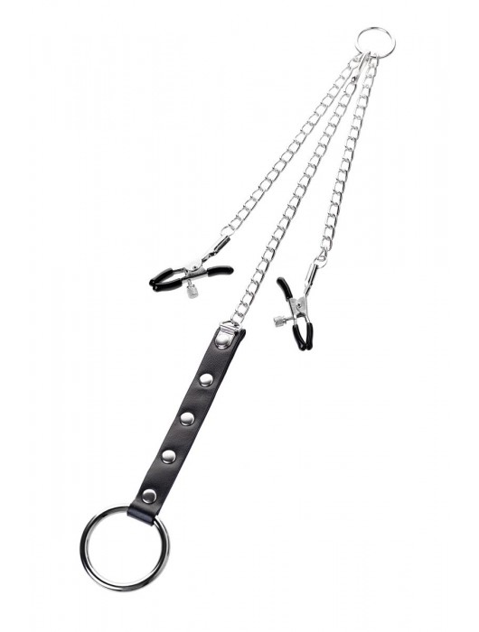 Серебристо-чёрные зажимы для сосков с кольцом для пениса TOYFA Metal - ToyFa - купить с доставкой в Ессентуках